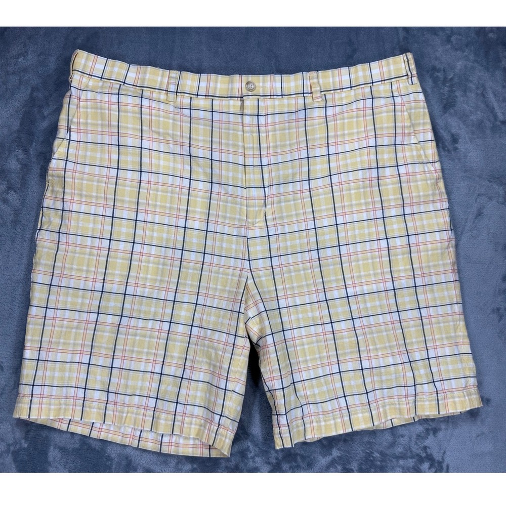 Bobby Jones Mens Yellow Plaid Golf Shorts 100% Cotton Size 42 Flat‎ Front